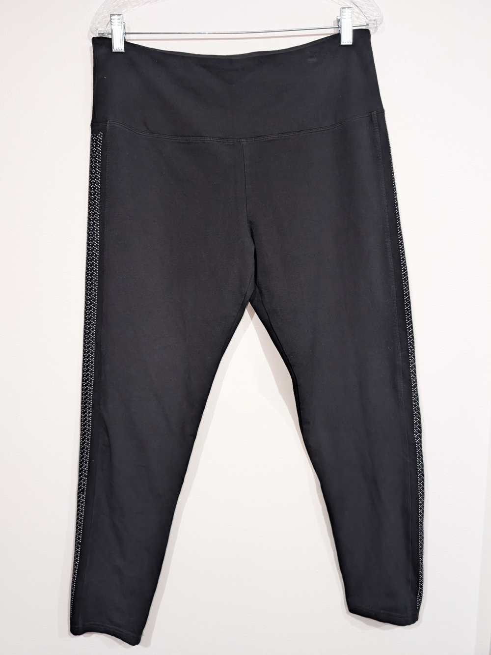 Suave Tummy Control High Rise Women's LG Black Stretch Leggings Studded Sides